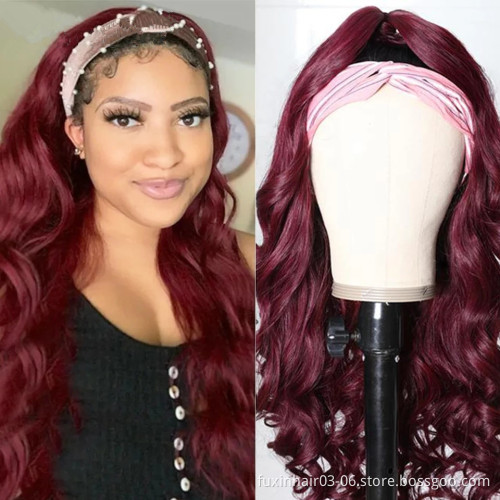 Headband BodyWave Wig Human Hair Ombre 1B 99J 30 Headband Wig With Headband Attached Branzilian Body Wave Wig For Women